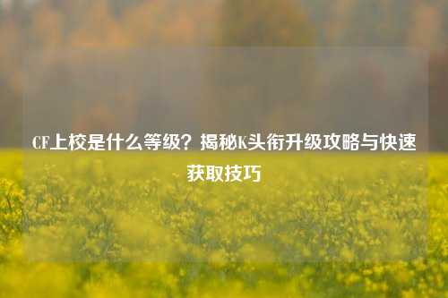 CF上校是什么等级？揭秘K头衔升级攻略与快速获取技巧