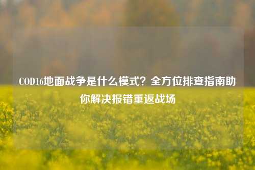 COD16地面战争是什么模式？全方位排查指南助你解决报错重返战场