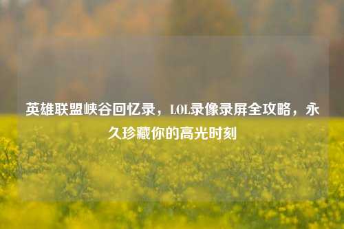 英雄联盟峡谷回忆录，LOL录像录屏全攻略，永久珍藏你的高光时刻