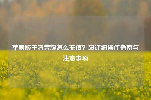 苹果版王者荣耀怎么充值？超详细操作指南与注意事项