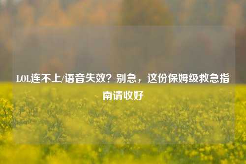 LOL连不上/语音失效？别急，这份保姆级救急指南请收好