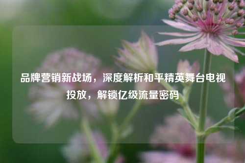 品牌营销新战场,深度解析和平精英舞台电视投放,解锁亿级流量密码
