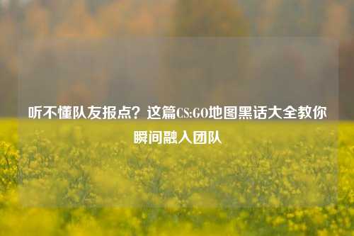 听不懂队友报点？这篇CS:GO地图黑话大全教你瞬间融入团队