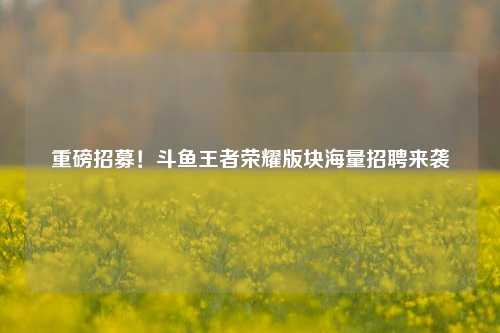 重磅招募！斗鱼王者荣耀版块海量招聘来袭