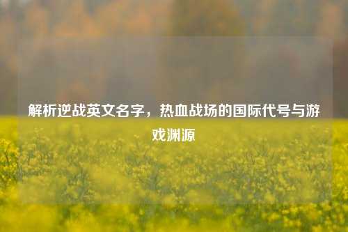 解析逆战英文名字，热血战场的国际代号与游戏渊源