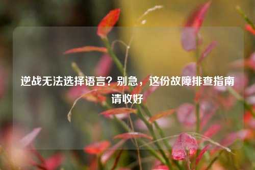 逆战无法选择语言？别急，这份故障排查指南请收好