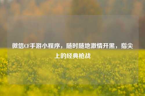 微信CF手游小程序，随时随地激情开黑，指尖上的经典枪战