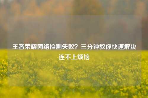 王者荣耀网络检测失败？三分钟教你快速解决连不上烦恼