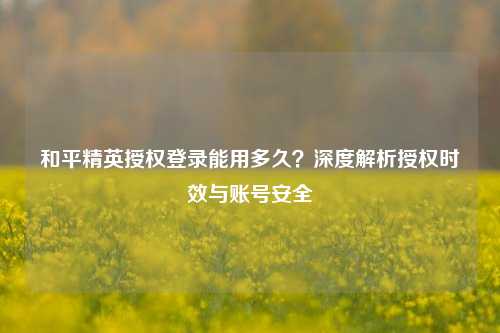 和平精英授权登录能用多久？深度解析授权时效与账号安全