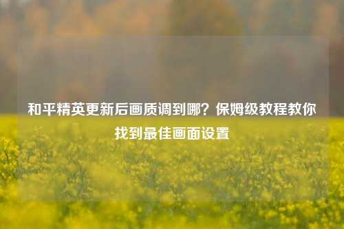 和平精英更新后画质调到哪？保姆级教程教你找到最佳画面设置