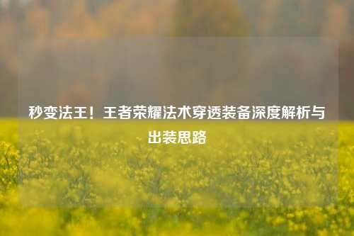 秒变法王!王者荣耀法术穿透装备深度解析与出装思路