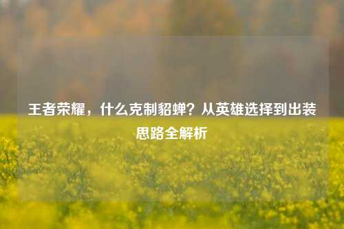 王者荣耀,什么克制貂蝉?从英雄选择到出装思路全解析